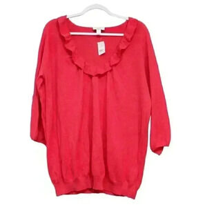 NWT Ann Taylor LOFT Sz XXL Blouse Long Sleeve Pink Linen Cotton Colorful Ruffle